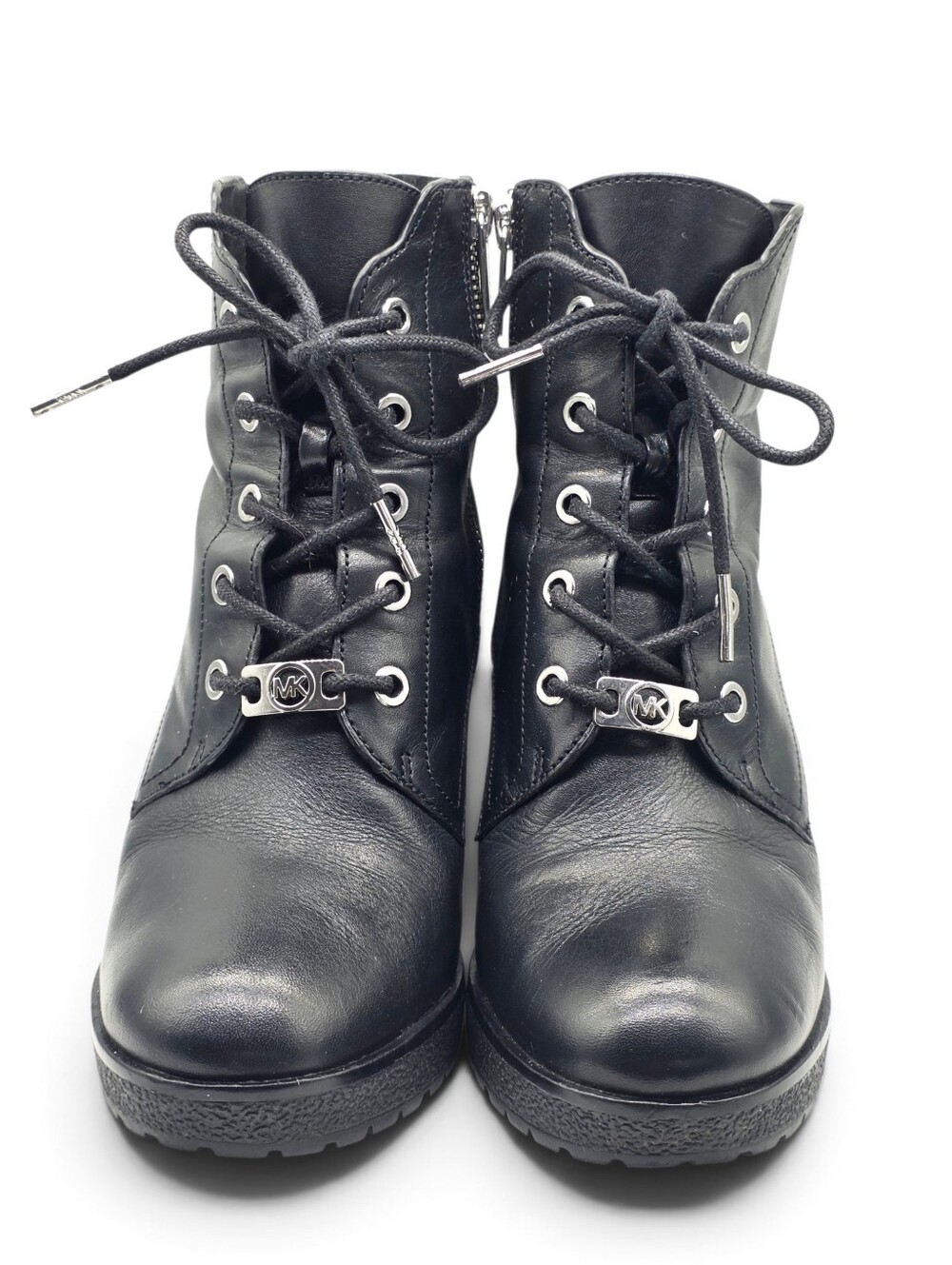 Michael Kors Kim Black Leather Lace-Up Block Heel Boots Size 7.5 - Picture 8 of 15